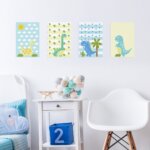 Kit Placa Decorativa MDF Infantil Dinossauro Baby 4un 30x40