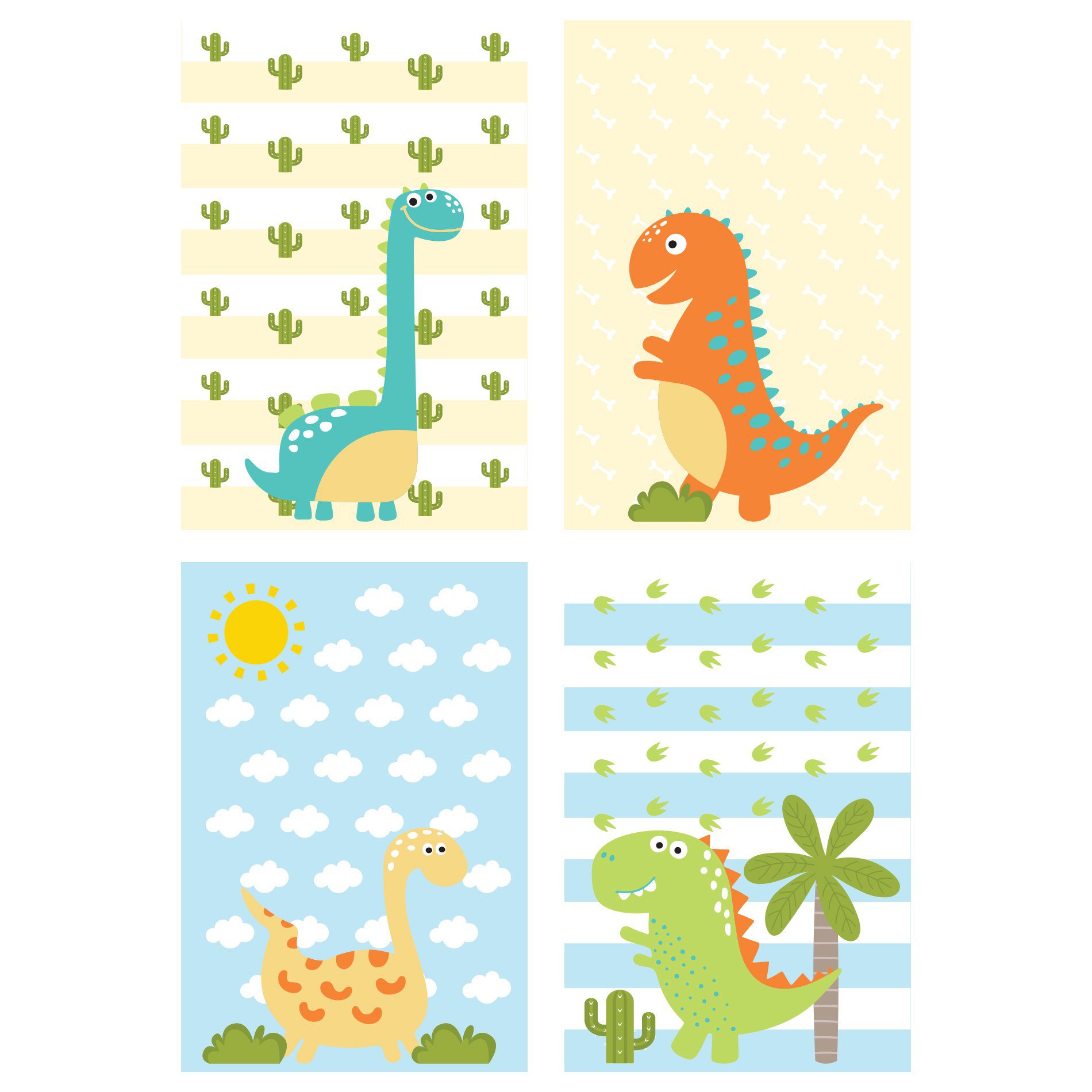 Kit Placa Decorativa Infantil Dinossauro Baby 2 4un 30x40cm