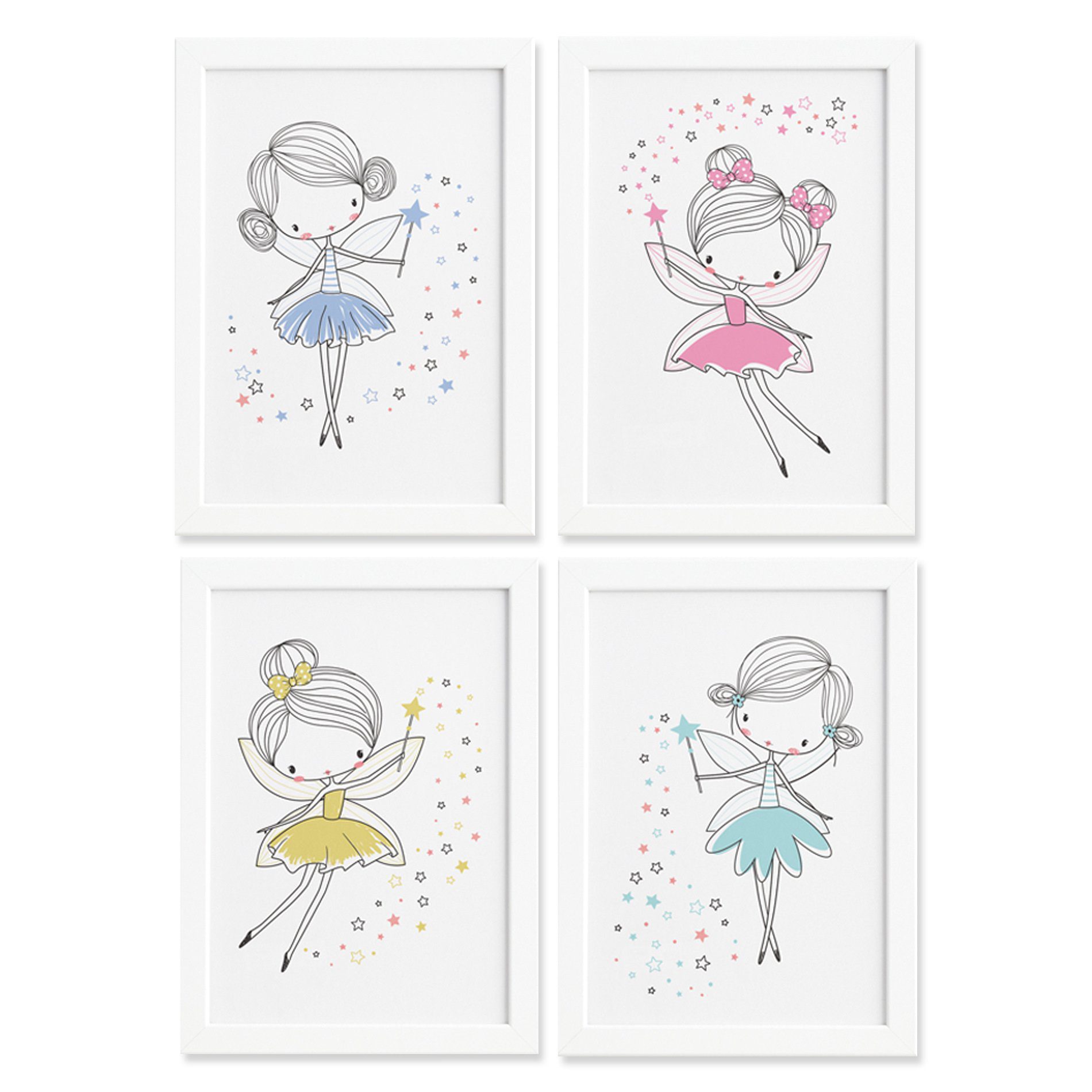 Quadros para Quarto de Menina Fadas Moldura Branca 22x32cm