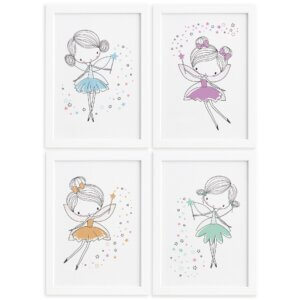 Quadros para Quarto de Menina Fadas Moldura Branca