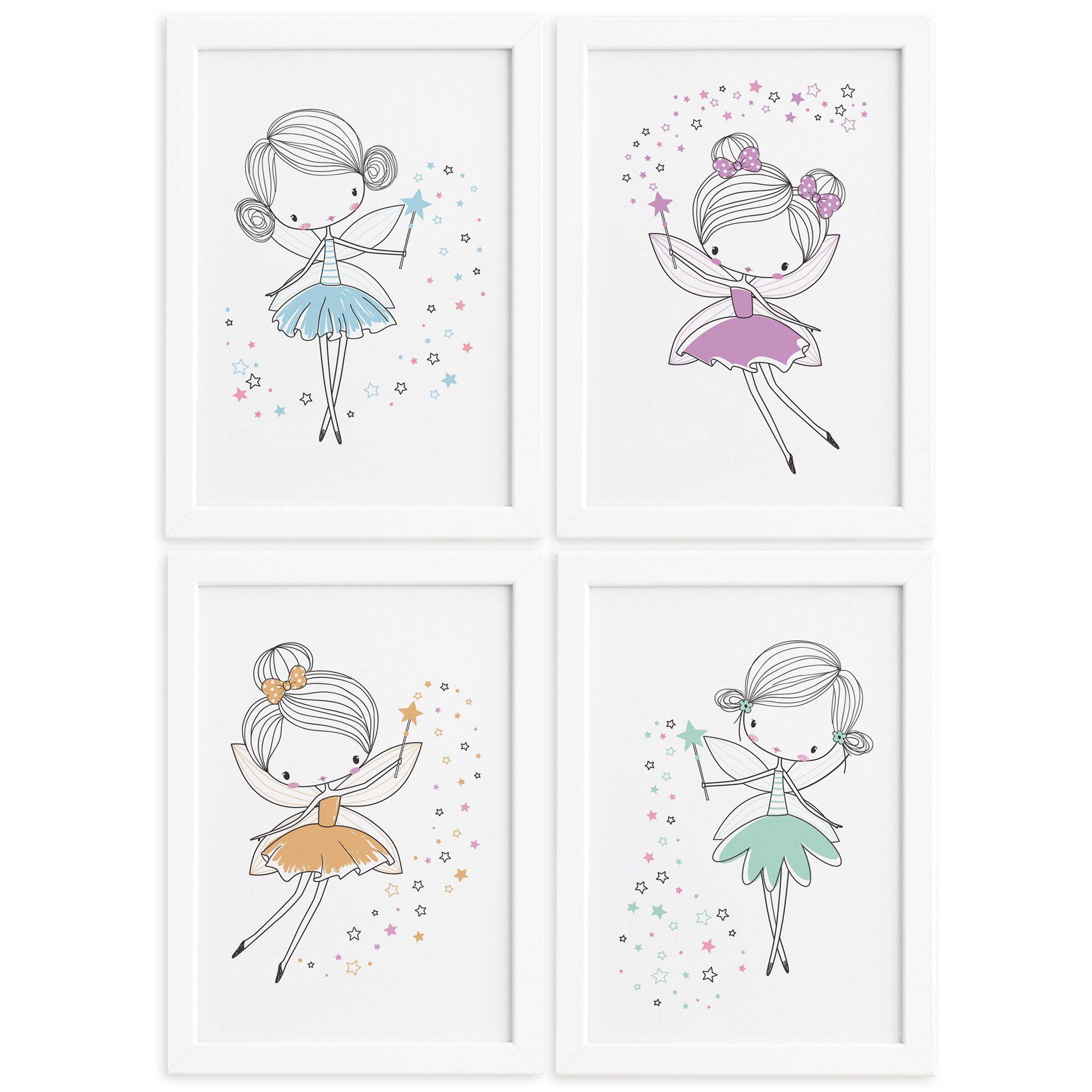 Quadros para Quarto de Menina Fadas Moldura Branca