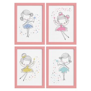 Quadros para Quarto de Menina Fadas Moldura Rosa