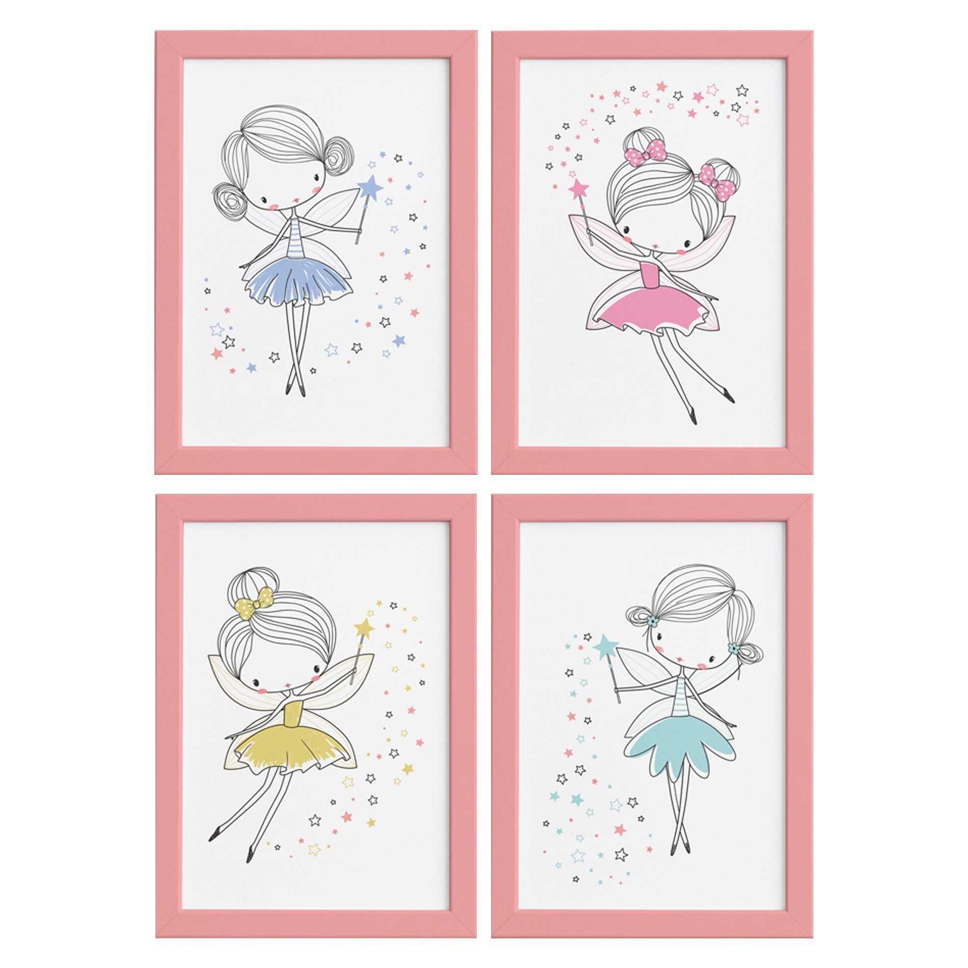 Quadros para Quarto de Menina Fadas Moldura Rosa