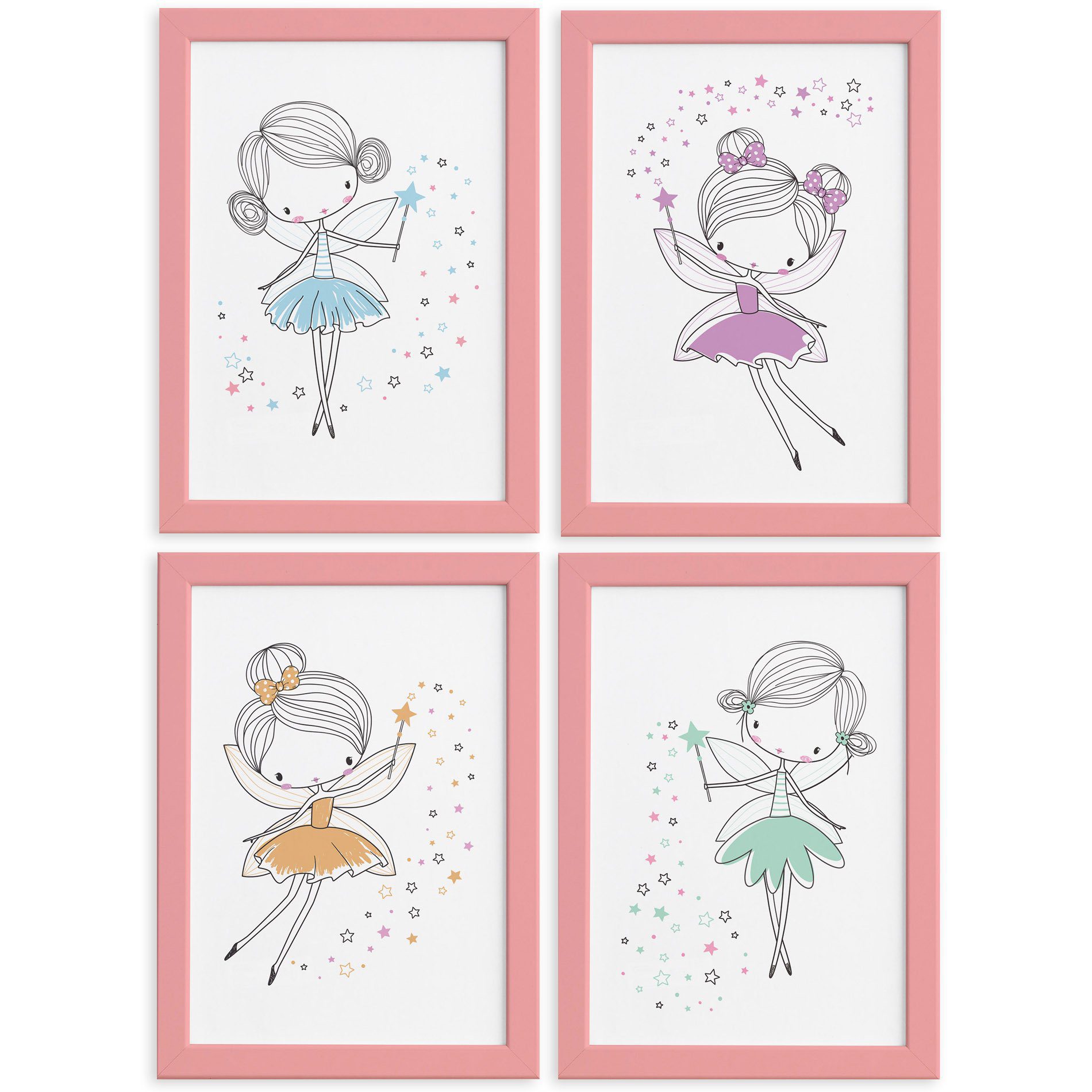 Quadros para Quarto de Menina Fadas Moldura Rosa