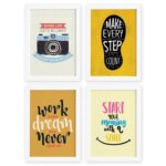 Quadros com Frases Motivação Inglês Moldura Branca 33x43 4un
