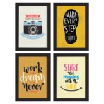 Quadros com Frases Motivação Inglês Moldura Marrom 33x43 4un