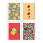Quadros Frutas Cítricas Moldura Branca 22x32cm 4un