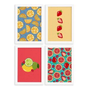 Quadros Frutas Cítricas Moldura Branca