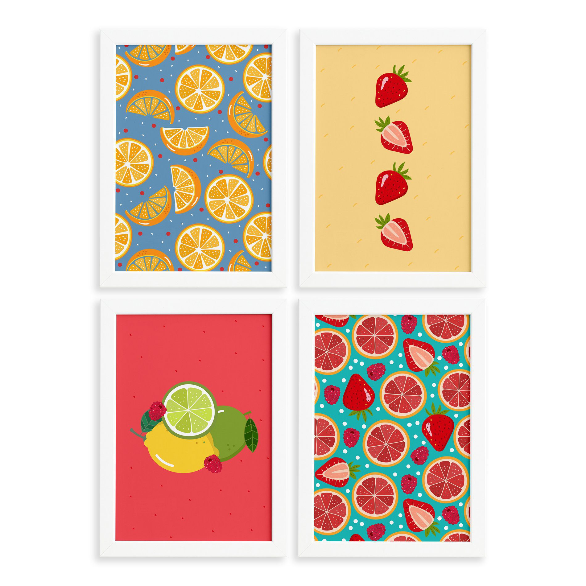 Quadros Frutas Cítricas Moldura Branca