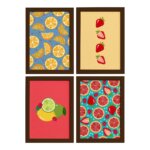 Quadros Frutas Cítricas Moldura Marrom 33x43cm 4un