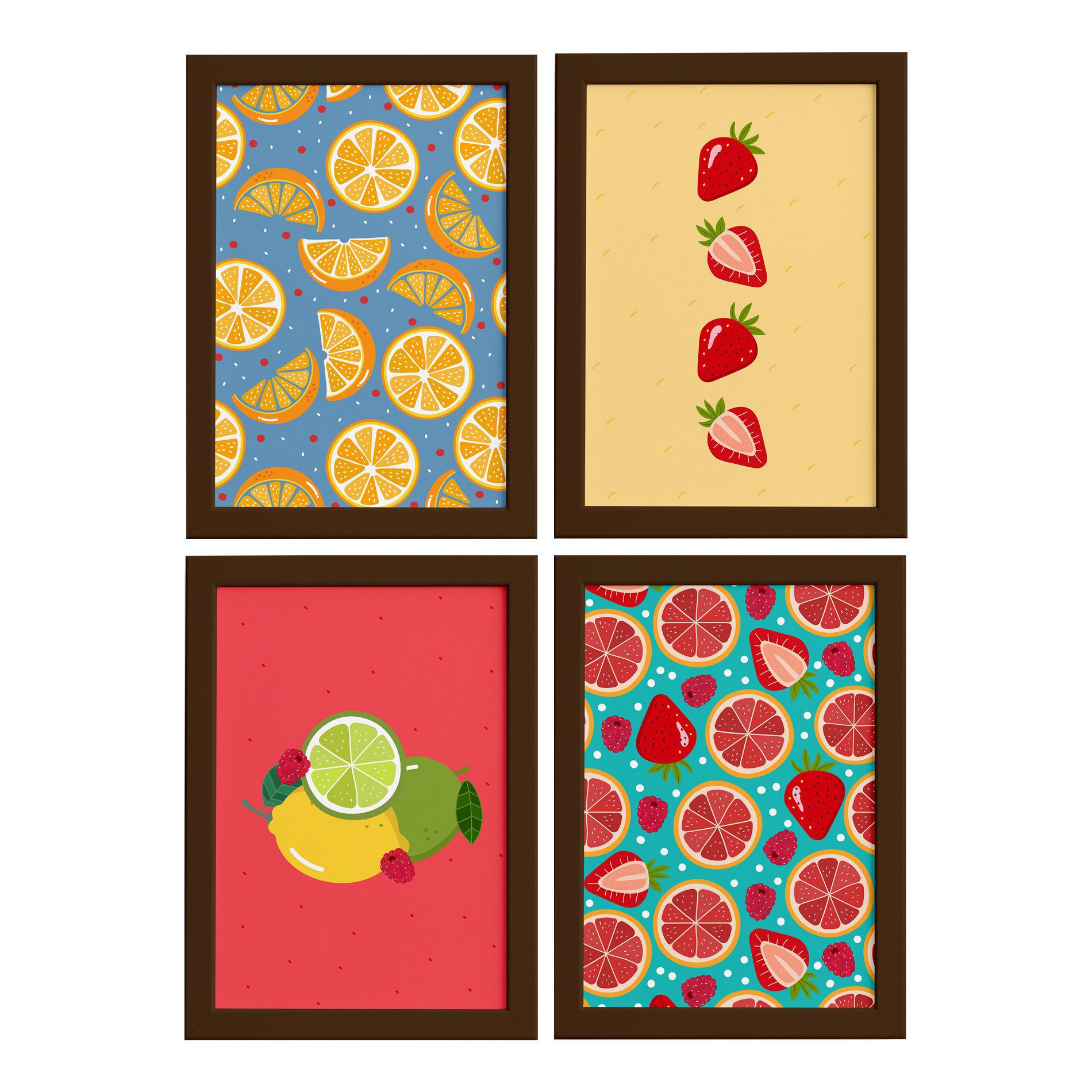 Quadros Frutas Cítricas Moldura Marrom
