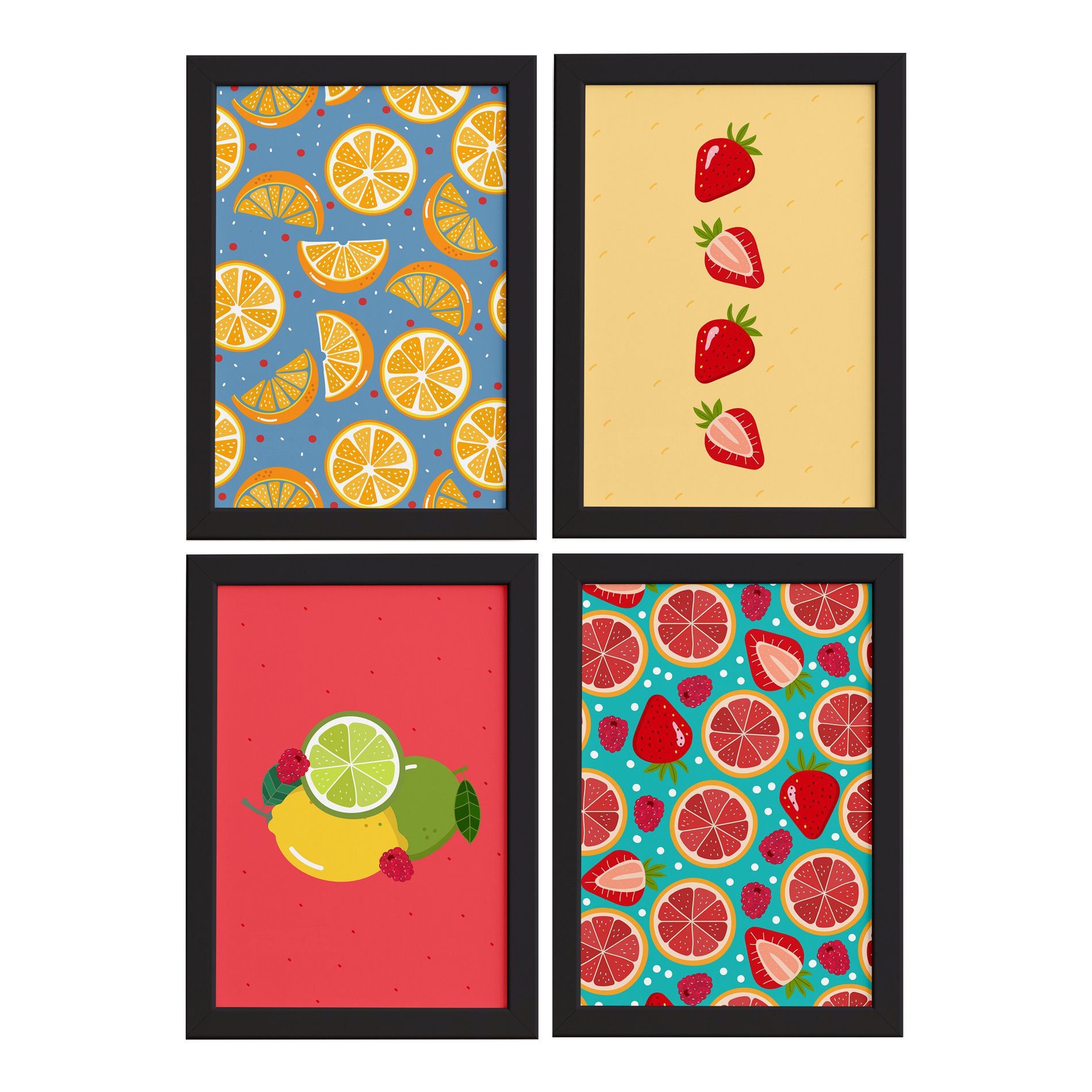 Quadros Frutas Cítricas Moldura Preta