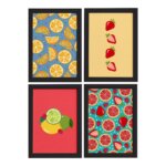 Quadros Frutas Cítricas Moldura Preta 33x43cm 4un