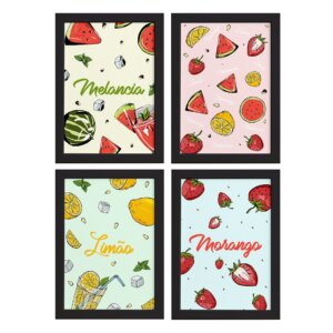 Quadros Frutas Refrescantes Moldura Preta