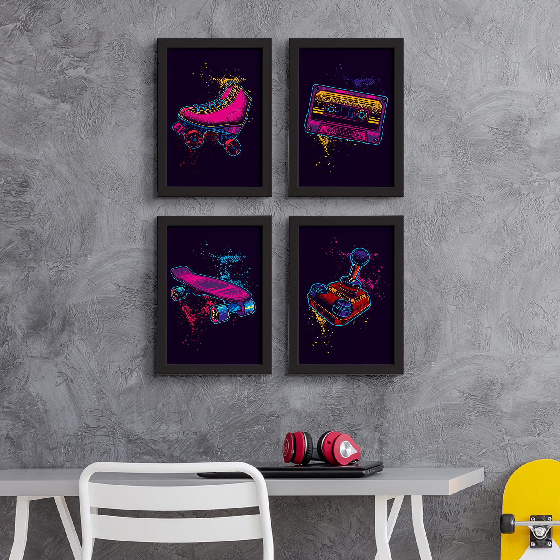 Quadros para Quarto Hobbies Moldura Preta 22x32cm Kit 4un