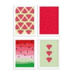 Quadros Decorativos Melancias Moldura Branca 4un 22x32cm