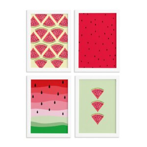 Quadros Decorativos Melancias Moldura Branca 4un 22x32cm