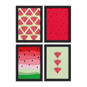 Quadros Decorativos Melancias Moldura Preta 4un 33x43cm