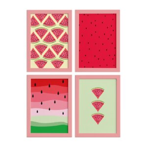 Quadros Decorativos Melancias Moldura Rosa 4un 22x32cm