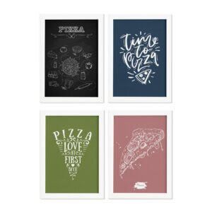 Quadros Pizza Momento Moldura Branca 33x43cm 4un