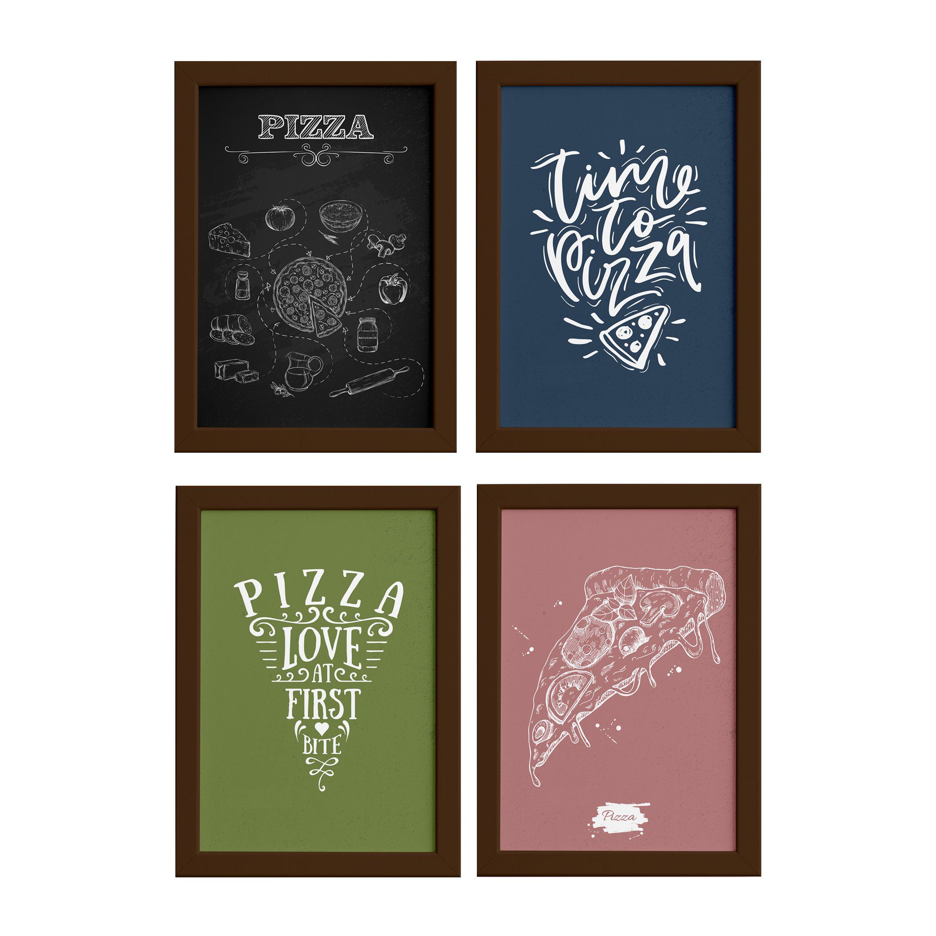 Quadros Pizza Momento Moldura Marrom 33x43cm 4un