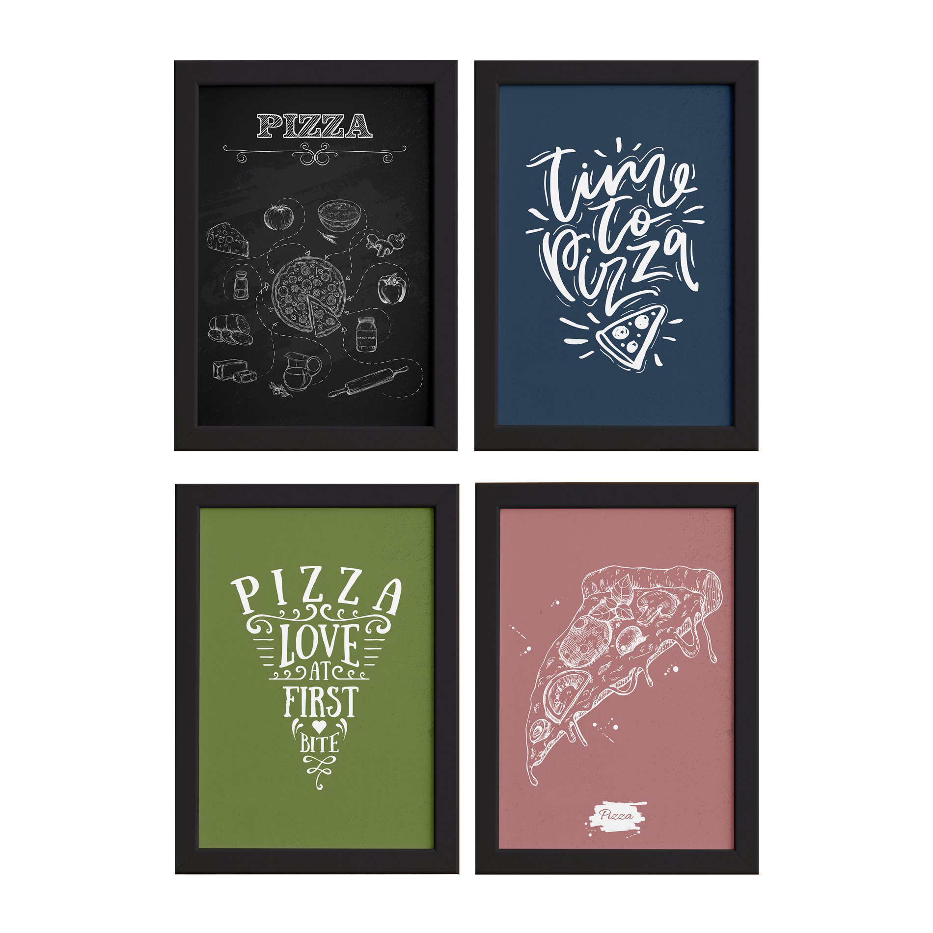 Quadros Pizza Momento Moldura Preta 33x43cm 4un