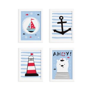 Quadros Quarto Marinheiro Moldura Branca 22x32cm Kit4un