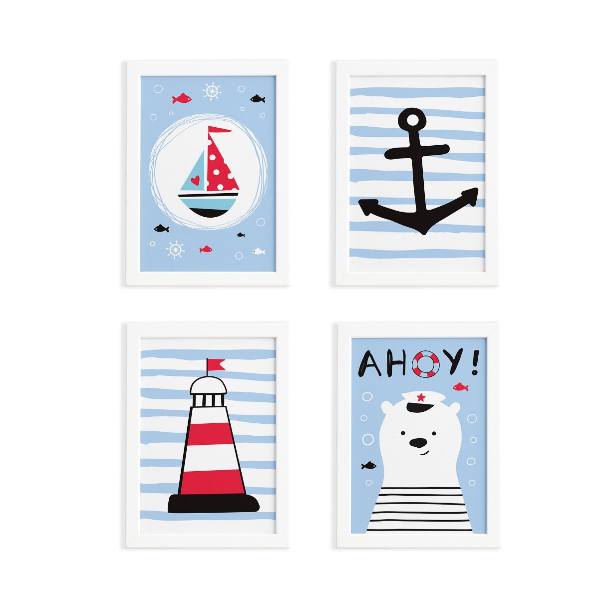 Quadros Quarto Marinheiro Moldura Branca 22x32cm Kit4un