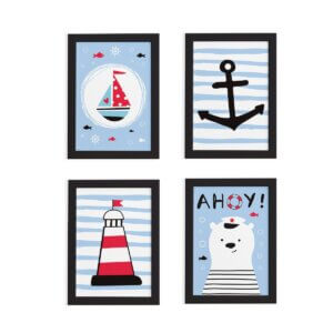 Quadros Quarto Marinheiro Moldura Preta Kit4un