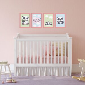 Quadros Infantis Animais Panda Moldura Rosa 22x32cm Kit 4un,Quadros Infantis Animais Panda Moldura Rosa 22x32cm Kit 4un