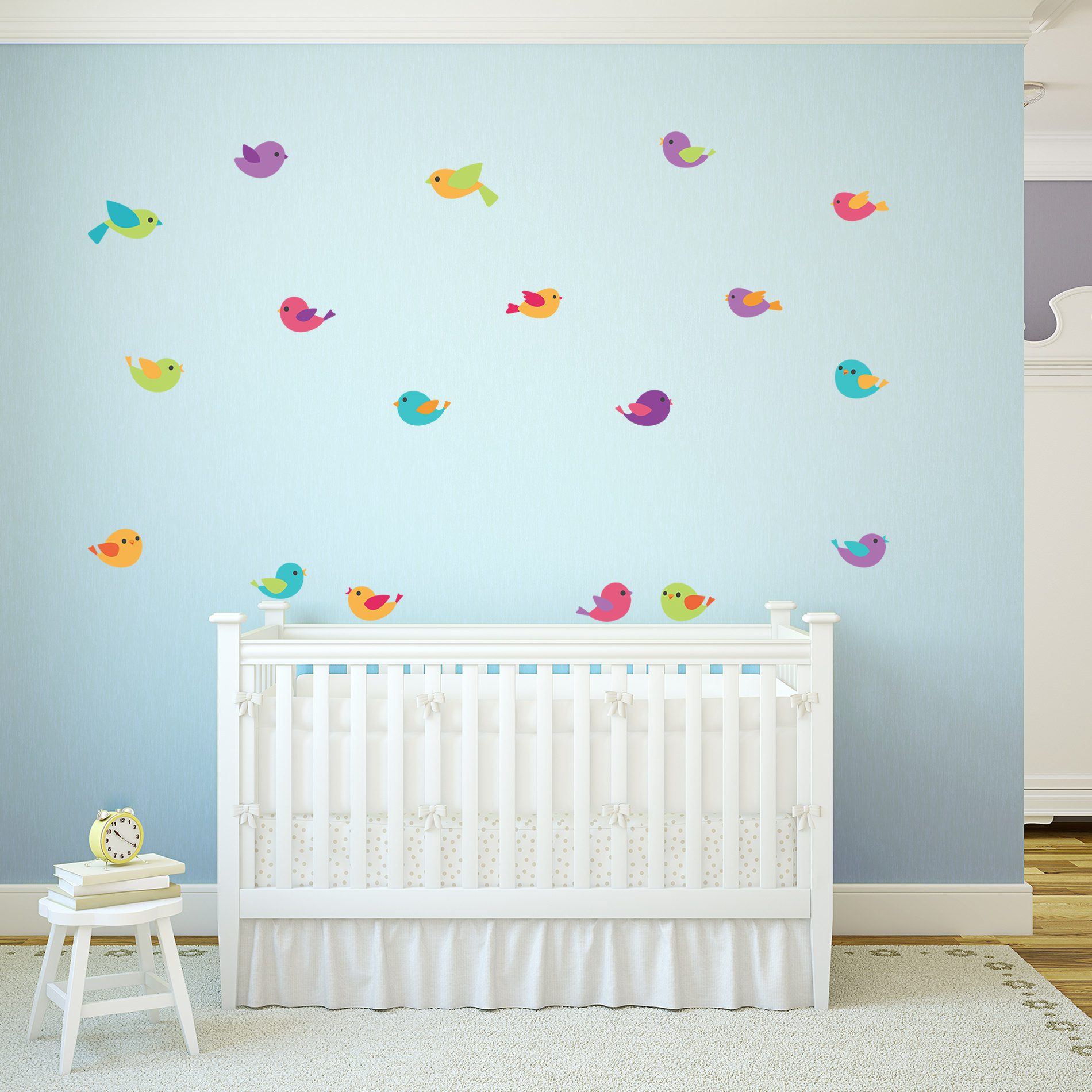 Adesivo de Parede Passarinhos Coloridos 18un Cobre 1m²