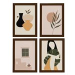 Quadros Folhagem e Cerâmica Moldura Marrom 33x43cm Kit 4un