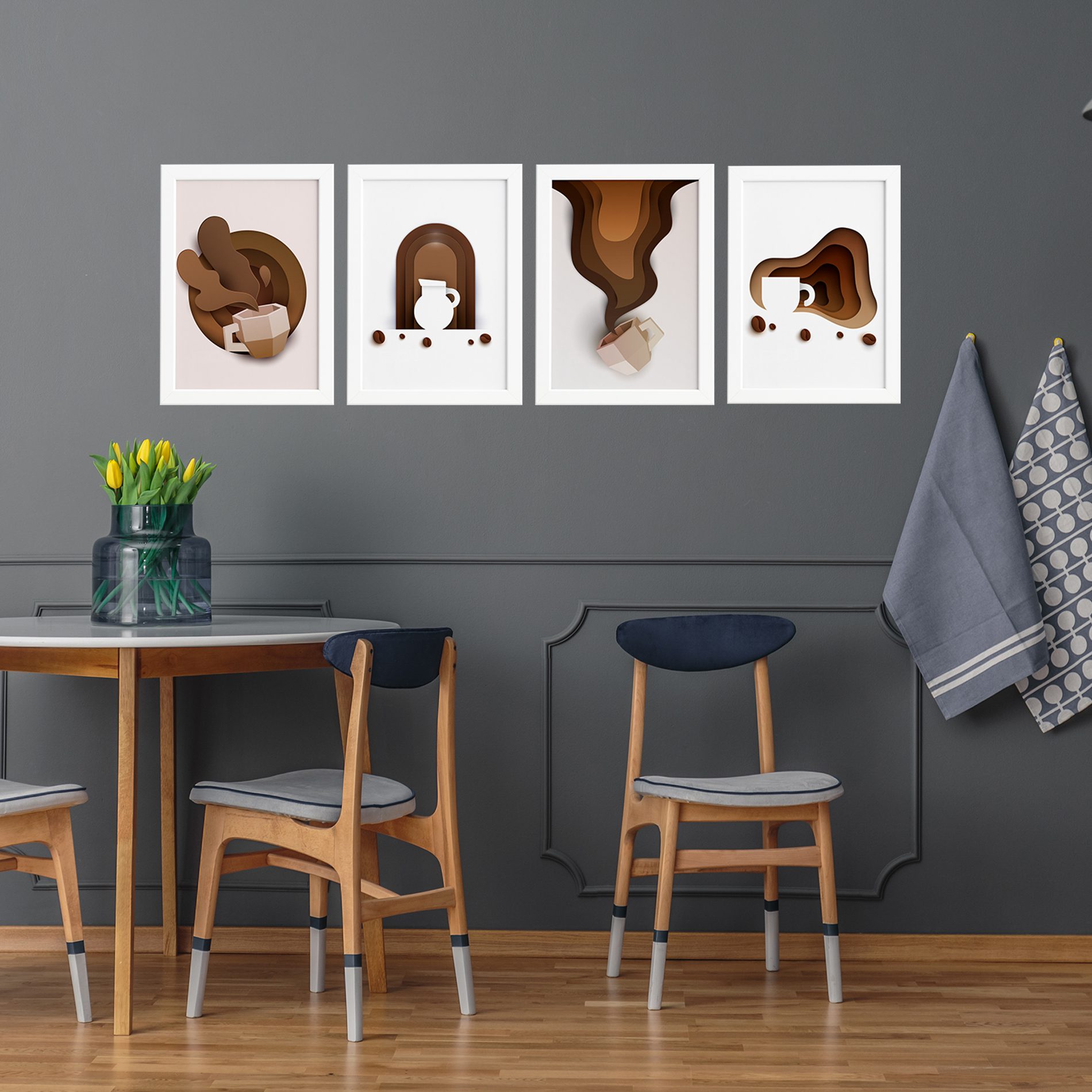 Quadros Café Paper para Cozinha Moldura Branca 22x32 Kit 4un,Quadros Café Paper para Cozinha Moldura Branca 22x32 Kit 4un