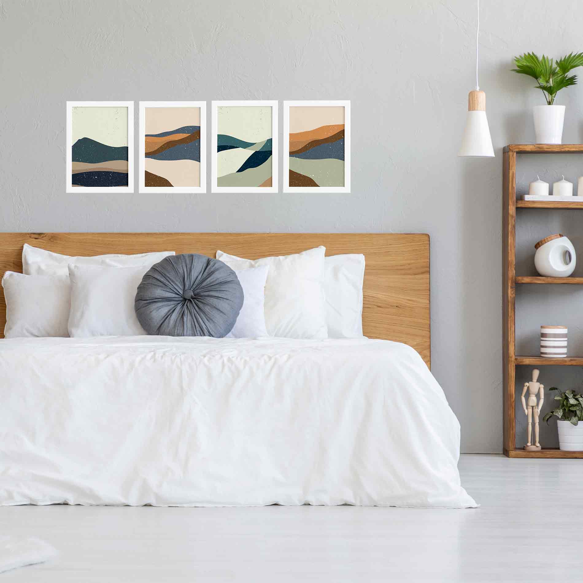 Quadros Abstratos Paisagens Quentes Mold Branca 22x32 Kit 4u,Quadros Abstratos Paisagens Quentes Mold Branca 22x32 Kit 4u