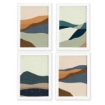 Quadros Abstratos Quarto de Casal Paisagens Quentes Mold Branca 22x32 Kit 4u