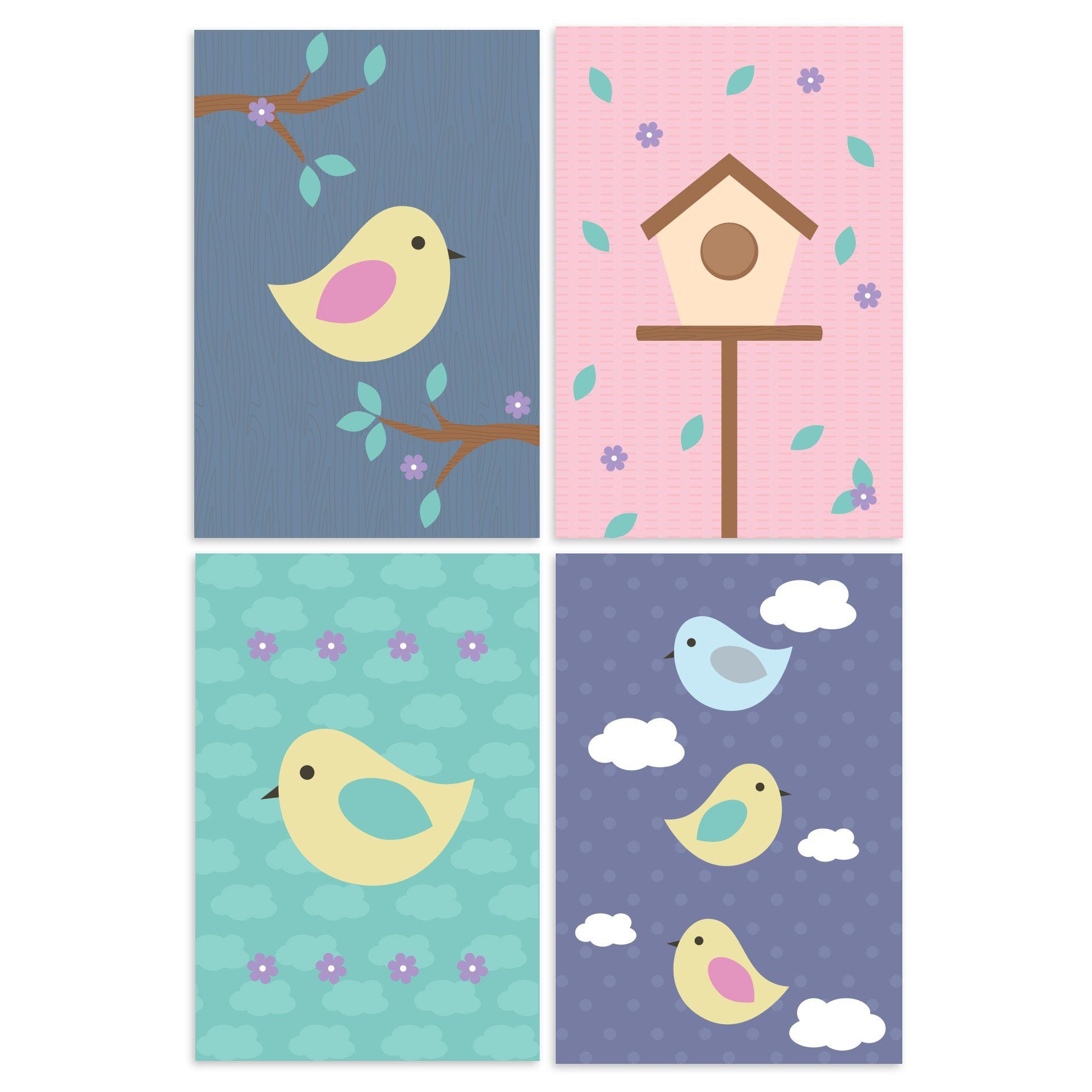 Kit de Placas Decorativas Pássaros 4un 20x30cm