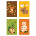 Placas Decorativas Animais do Outono Kit 4un 30x40cm