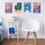 Placas Decorativas Astronauta no Espaço 20x30cm Kit 4un