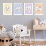 Quadros para Quarto Elefante Moldura Branca Kit 4un 22x32cm