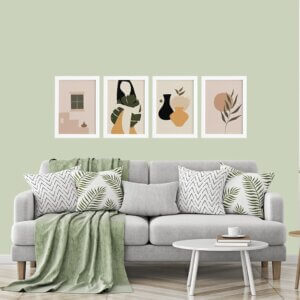 Quadros Folhagem e Cerâmica Moldura Branca 22x32cm Kit 4un,Quadros Folhagem e Cerâmica Moldura Branca 22x32cm Kit 4un