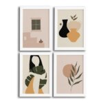 Quadros Folhagem e Cerâmica Moldura Branca 33x43cm Kit 4un