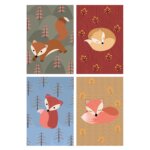 Placa Decorativa Infantil Raposinha Kit 4un 30x40cm