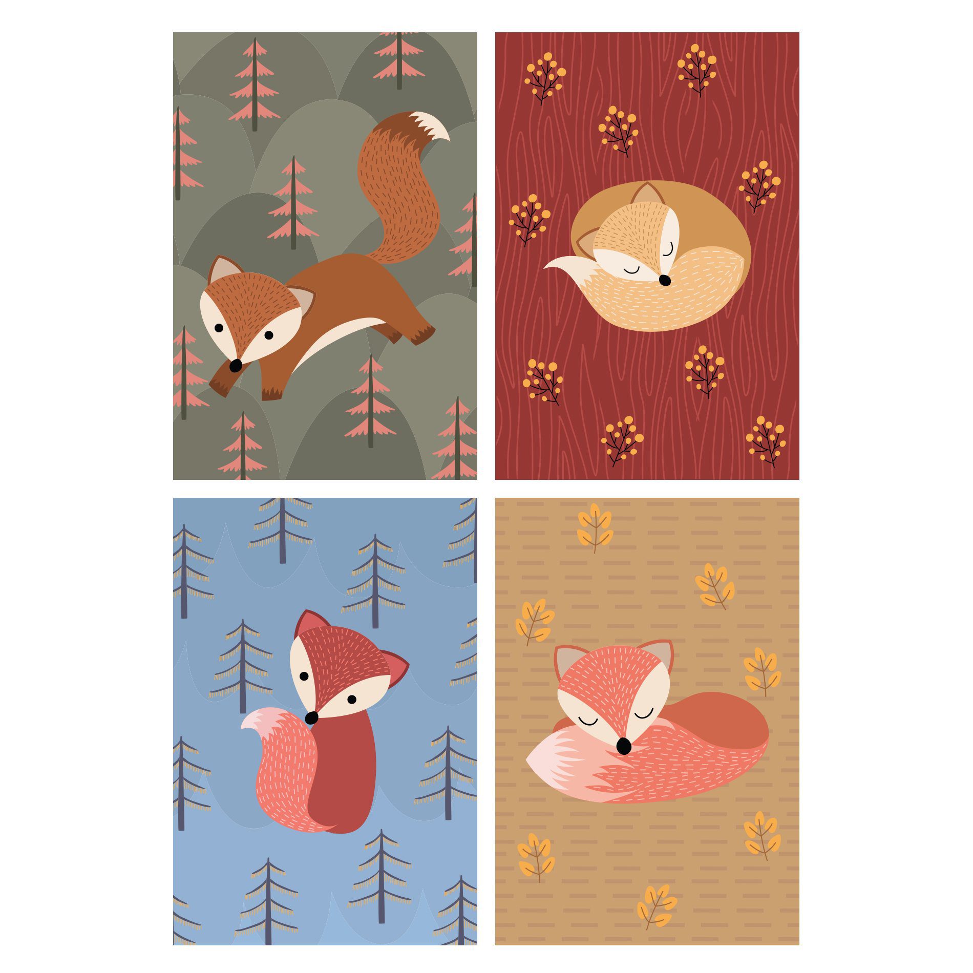 Placa Decorativa Infantil Raposinha Kit 4un 30x40cm