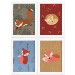 Quadros para Quarto de Bebê Raposinha Kit 4un 22x32cm