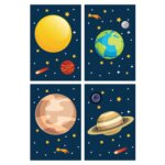 Placa Decorativa Infantil Sistema Solar Kit 4un 30x40cm
