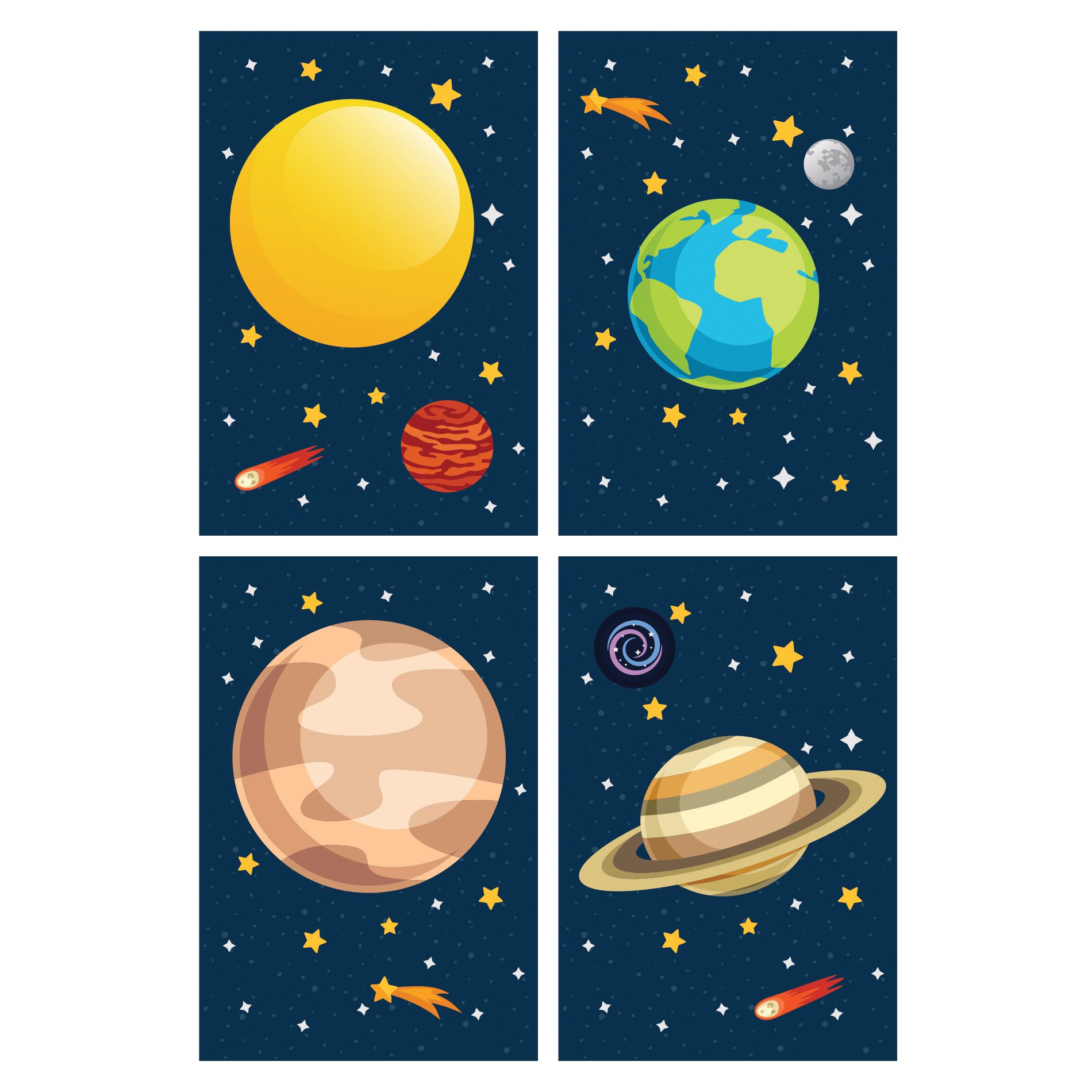 Placa Decorativa Infantil Sistema Solar Kit 4un