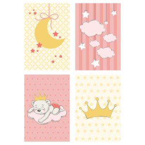 Placa Decorativa Infantil Ursinha Princesa Kit 4un 30x40cm