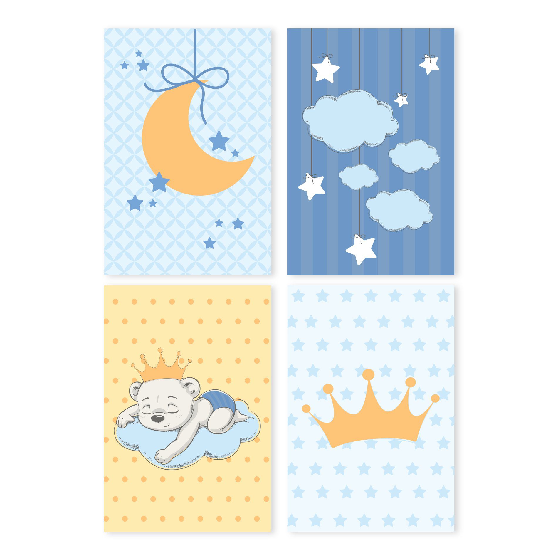 Placas Decorativas Ursinho Príncipe MDF 30x40cm Kit 4un