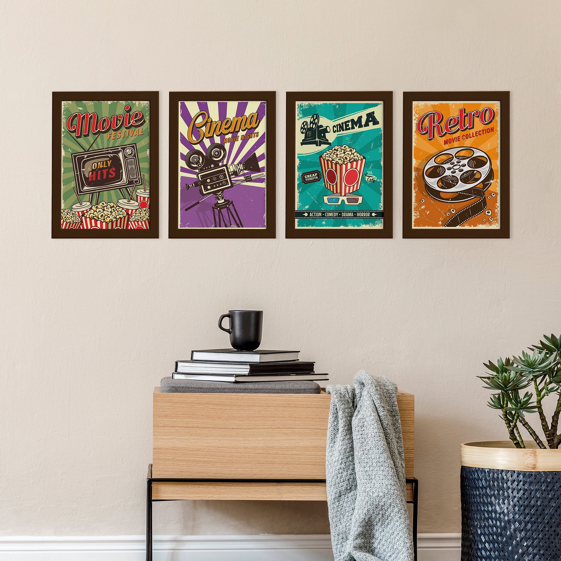 Quadros Vintage Cinema Moldura Marrom 22x32cm Kit 4un