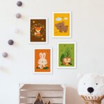 Quadros Animais do Outono Kit 4un Moldura Branca 22x32cm